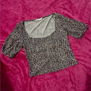 Lush Black and Cream Floral Blouse